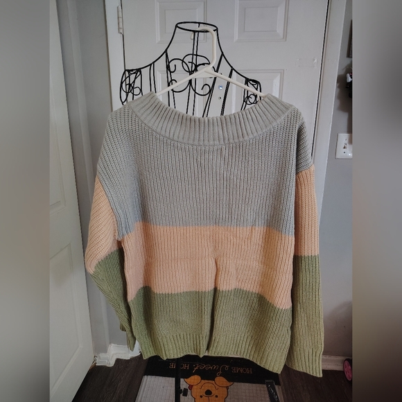 Sweaters - Zaful Women's Off Shoulder 3 Striped Sweater Size Medium (NWT)